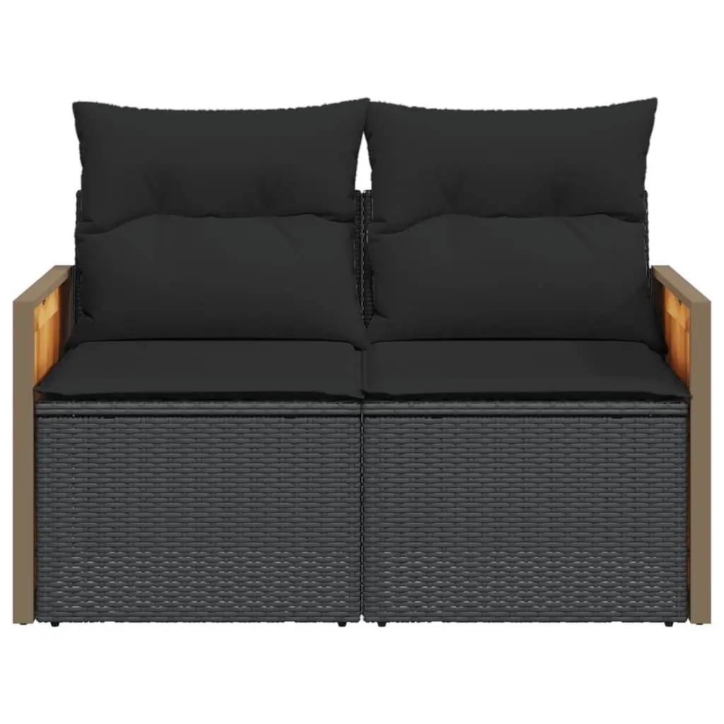 2-Seater Garden Sofa Outdoor Furniture Black PE Rattan with Cushions