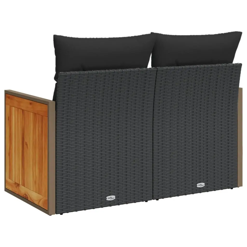 2-Seater Garden Sofa Outdoor Furniture Black PE Rattan with Cushions