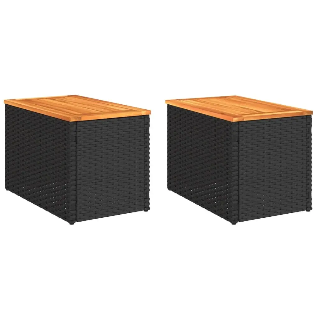 Garden Side Tables Set of 2 Black Outdoor Patio Furniture Rattan Tabletop