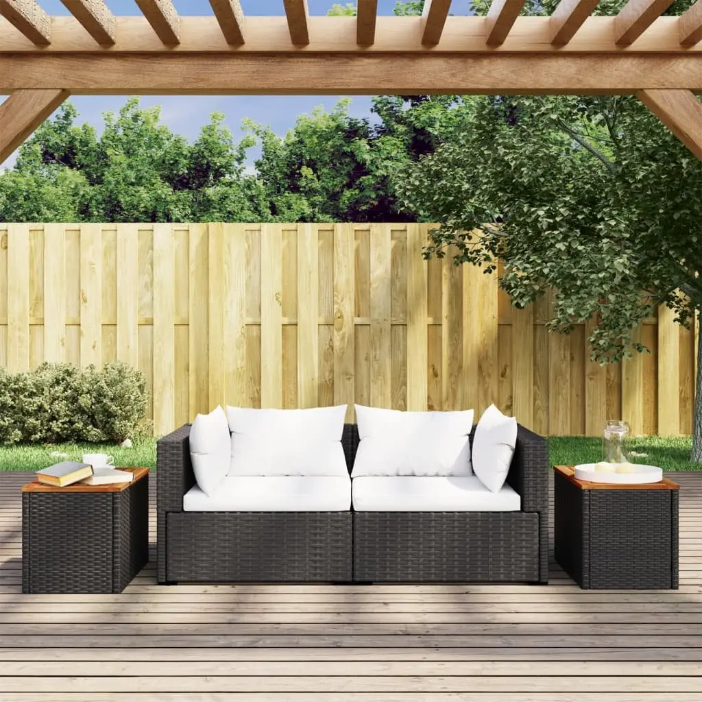 Garden Side Tables Set of 2 Black Outdoor Patio Furniture Rattan Tabletop