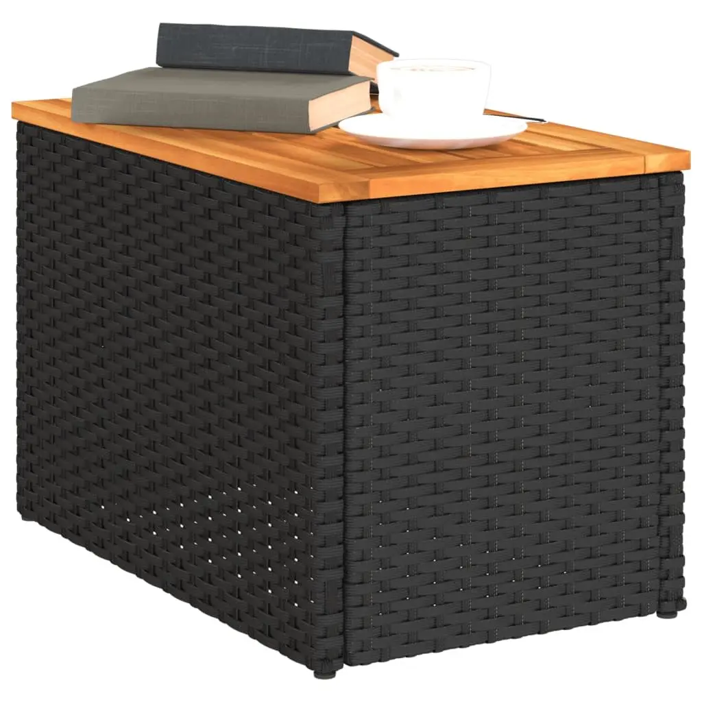 Garden Side Tables Set of 2 Black Outdoor Patio Furniture Rattan Tabletop
