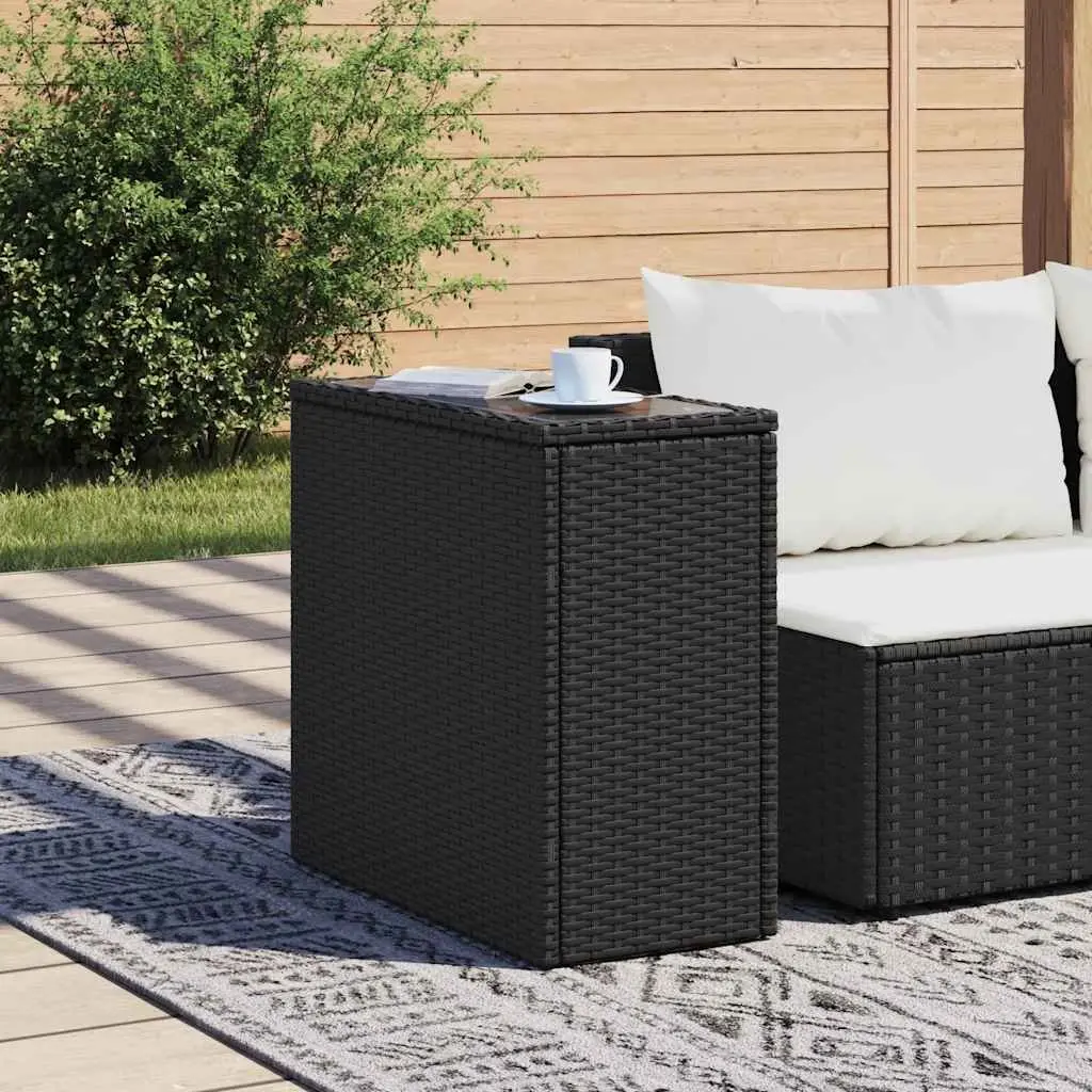 Garden Side Table Outdoor Use 58 x 27.5 x 55 cm Black Glass Top Poly Rattan Frame