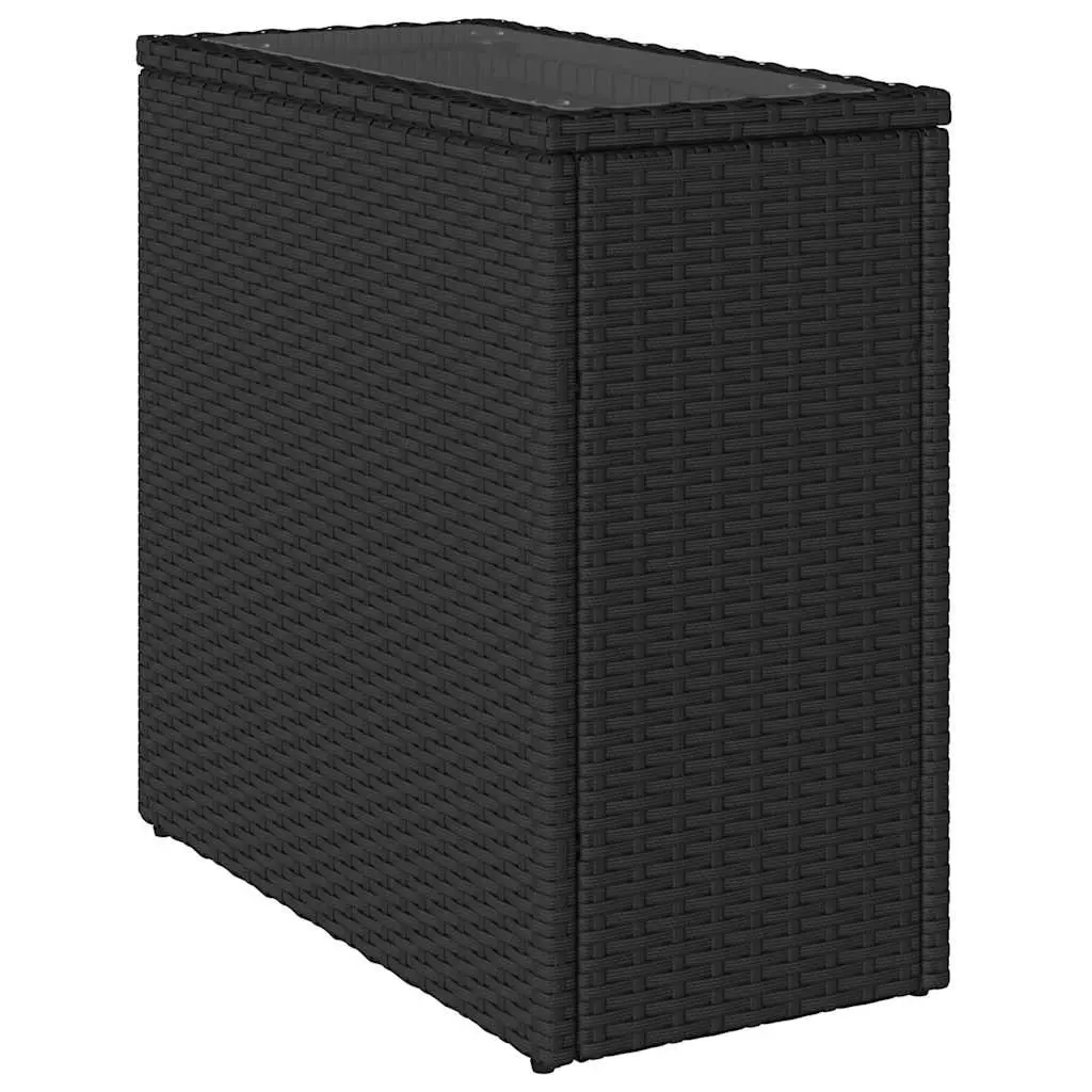 Garden Side Table Outdoor Use 58 x 27.5 x 55 cm Black Glass Top Poly Rattan Frame