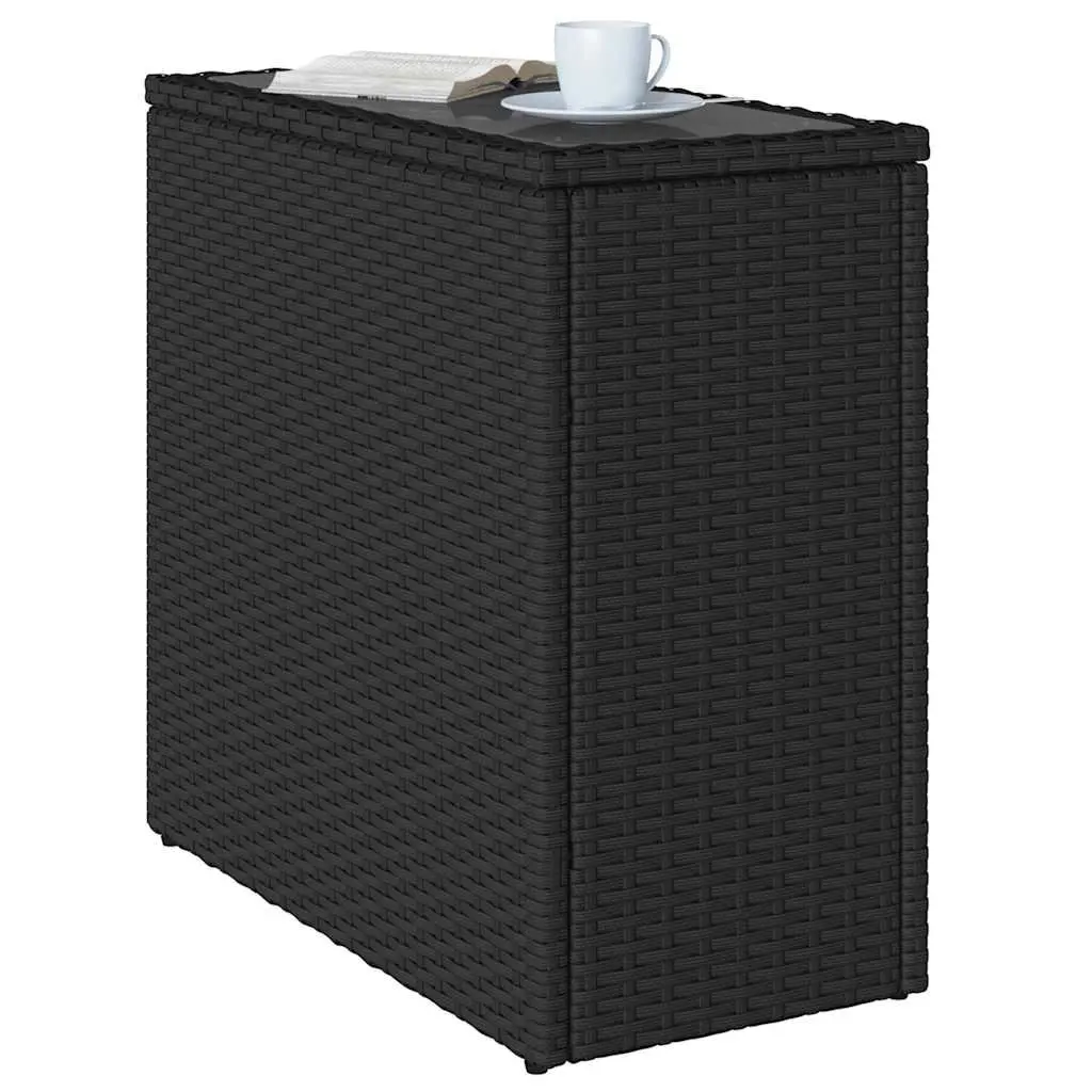Garden Side Table Outdoor Use 58 x 27.5 x 55 cm Black Glass Top Poly Rattan Frame