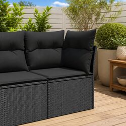Garden Corner Sofa Outdoor Seating Set with Cushions Storage Black Poly Rattan