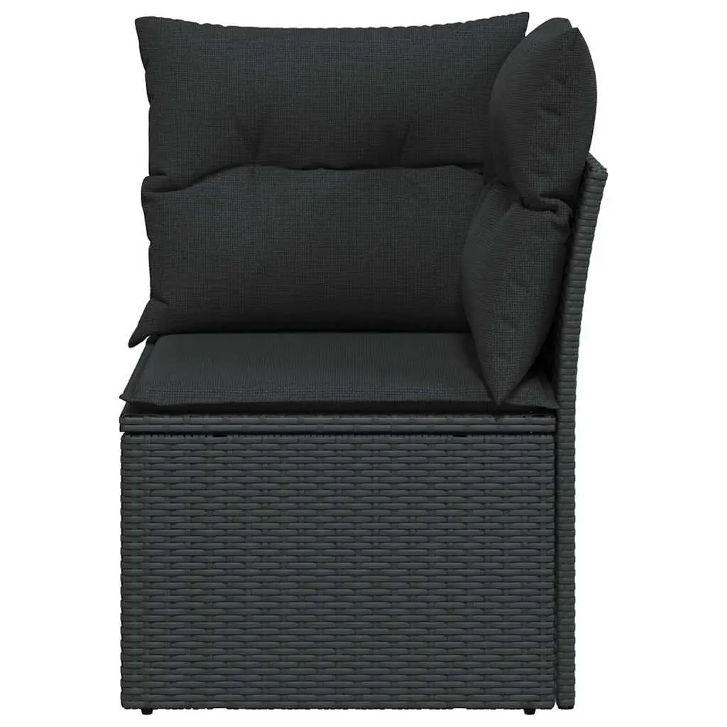 Modular Corner Sofa Outdoor Seating Black PE Poly Rattan with Cushions
