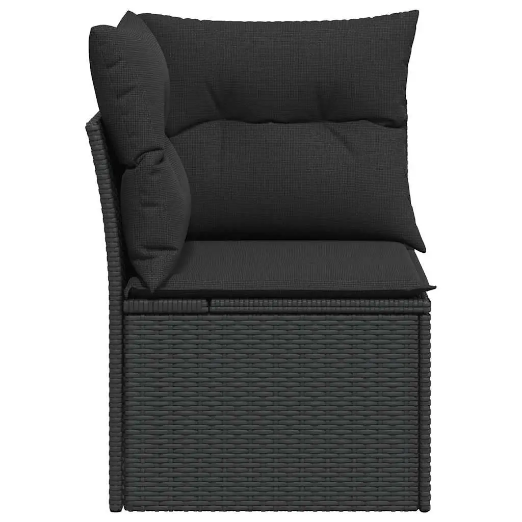 Modular Corner Sofa Outdoor Seating Black PE Poly Rattan with Cushions