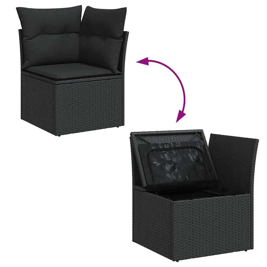 Modular Corner Sofa Outdoor Seating Black PE Poly Rattan with Cushions