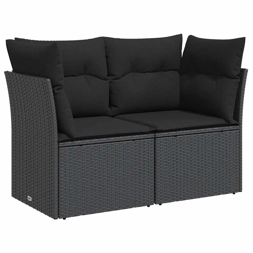 Outdoor Garden Sofa 2-Seater Cushions Black PE Rattan
