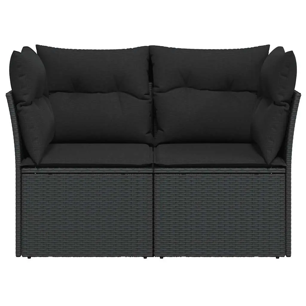 Outdoor Garden Sofa 2-Seater Cushions Black PE Rattan