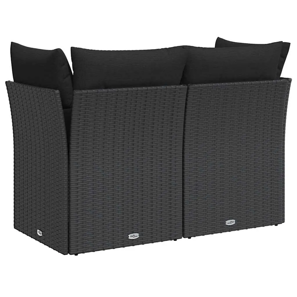 Outdoor Garden Sofa 2-Seater Cushions Black PE Rattan