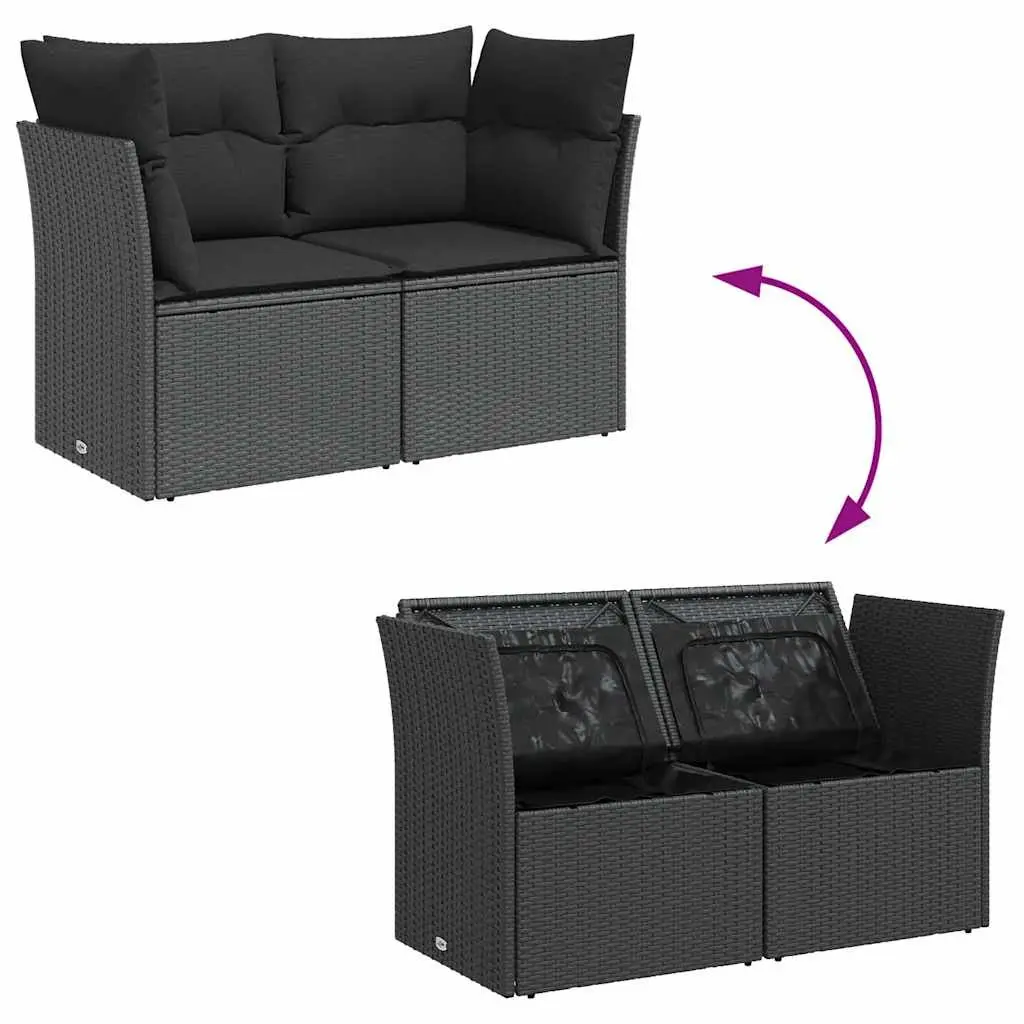 Outdoor Garden Sofa 2-Seater Cushions Black PE Rattan