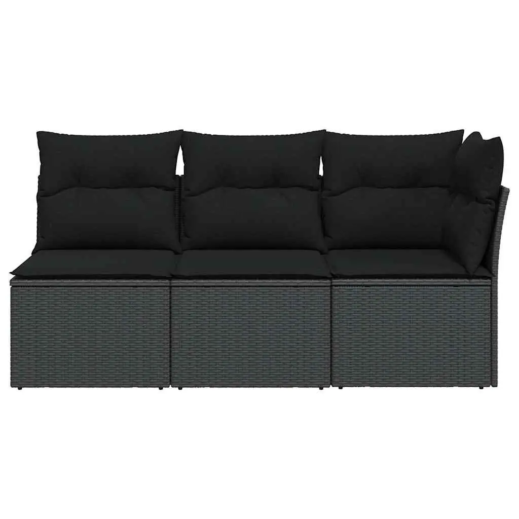 Outdoor Garden Sofa 3-Seater Black Poly Rattan with Storage Cushions Modular