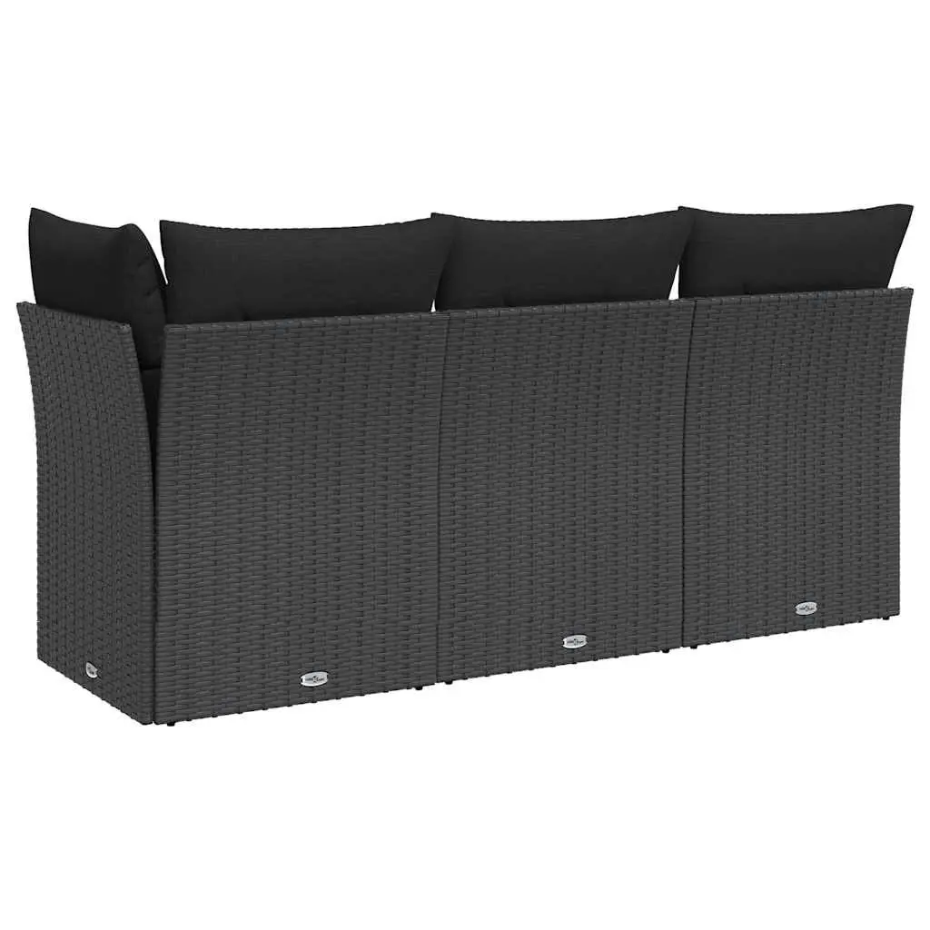 Outdoor Garden Sofa 3-Seater Black Poly Rattan with Storage Cushions Modular