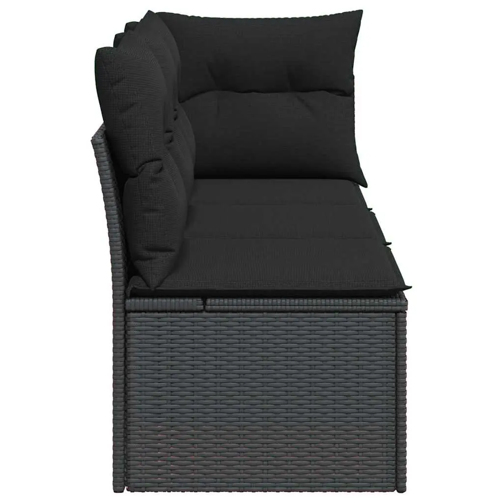 Outdoor Garden Sofa 3-Seater Black Poly Rattan with Storage Cushions Modular