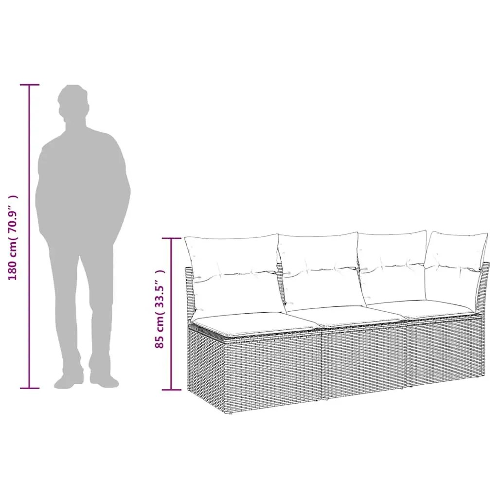 Outdoor Garden Sofa 3-Seater Black Poly Rattan with Storage Cushions Modular