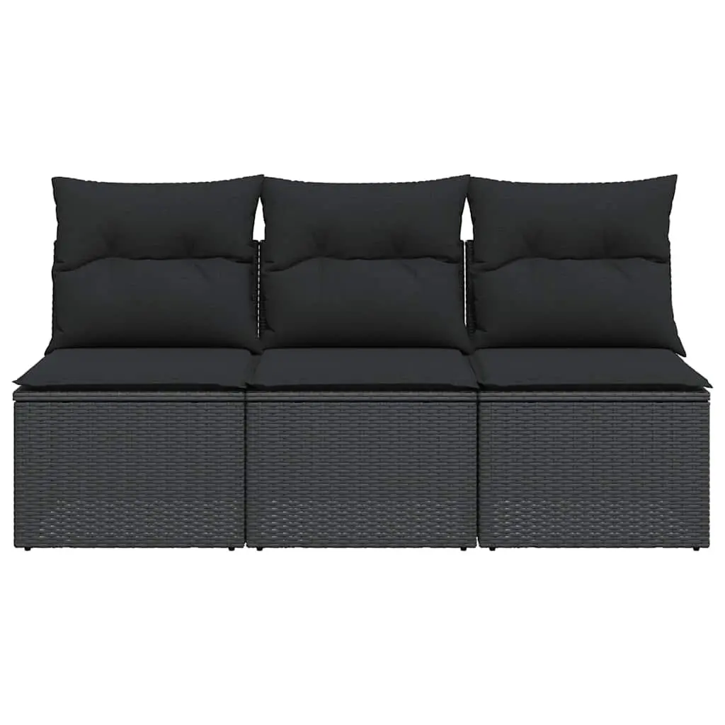 3-Seater Garden Sofa with Cushions Outdoor Patio Furniture Storage Black Rattan