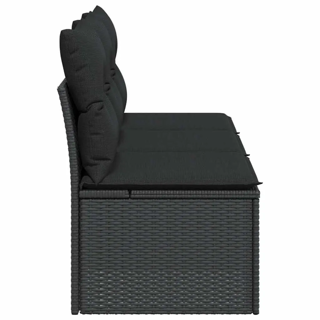 3-Seater Garden Sofa with Cushions Outdoor Patio Furniture Storage Black Rattan
