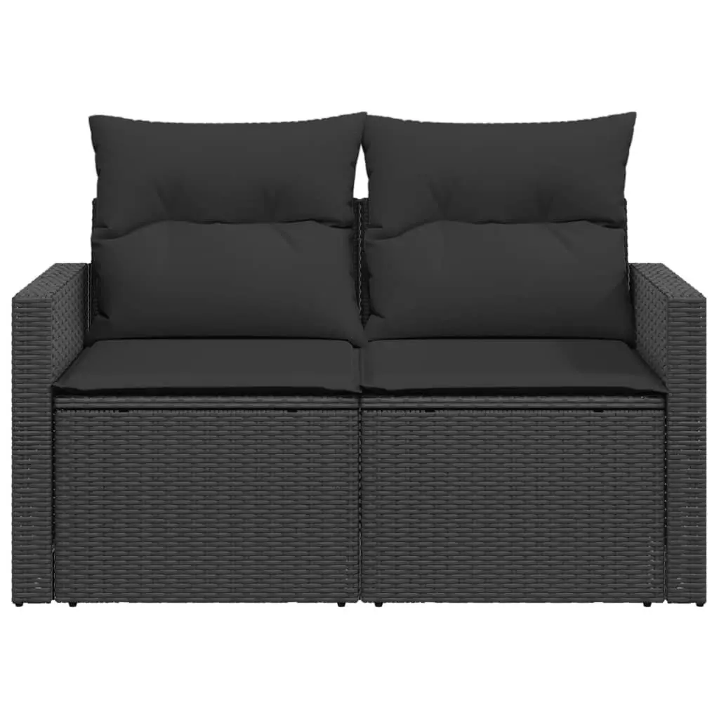 Outdoor Garden Sofa 2-Seater Black Poly Rattan with Cushions