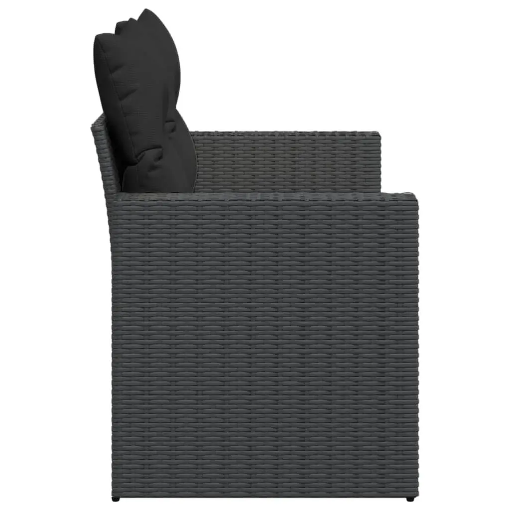 Outdoor Garden Sofa 2-Seater Black Poly Rattan with Cushions