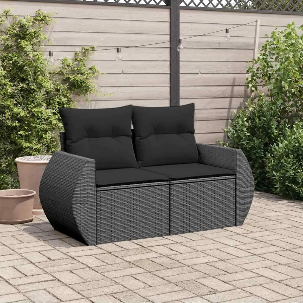 Outdoor Garden Sofa 2-Seater Storage Black PE Rattan with Cushions