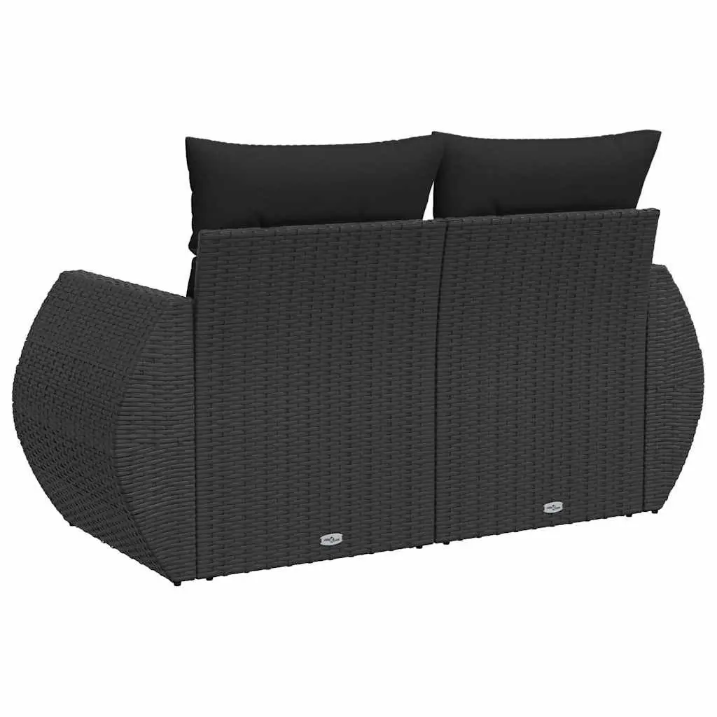 Outdoor Garden Sofa 2-Seater Storage Black PE Rattan with Cushions