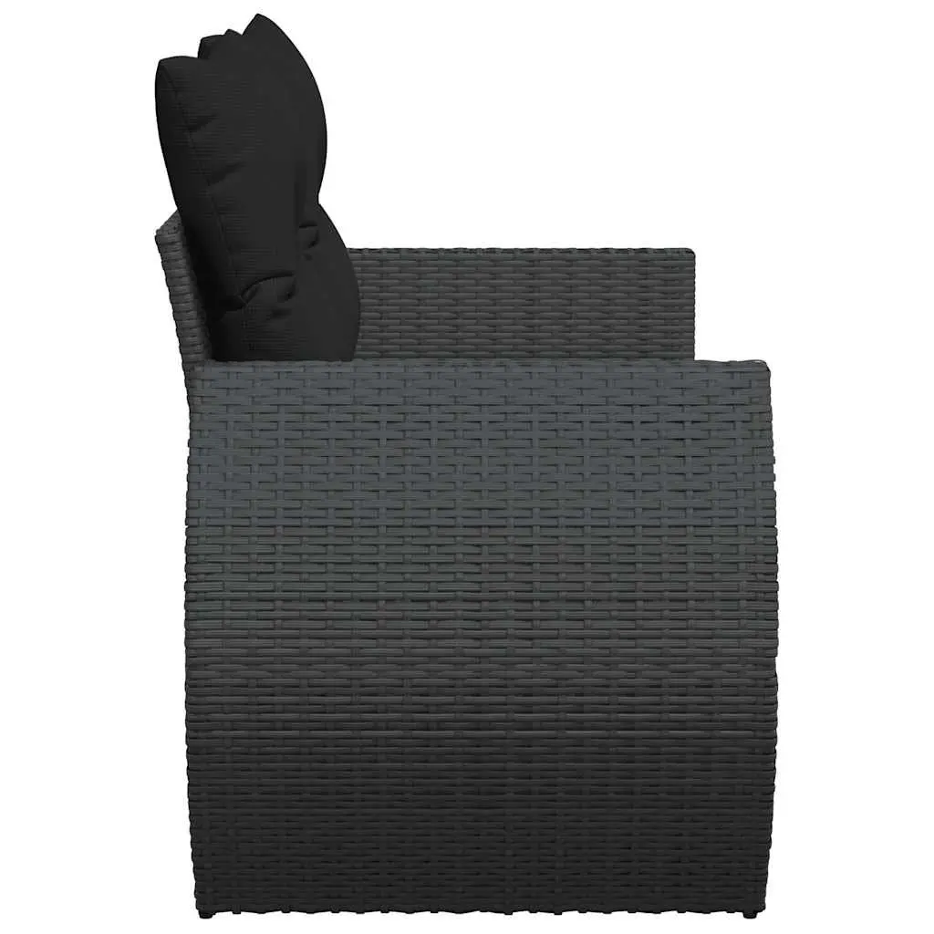 Outdoor Garden Sofa 2-Seater Storage Black PE Rattan with Cushions