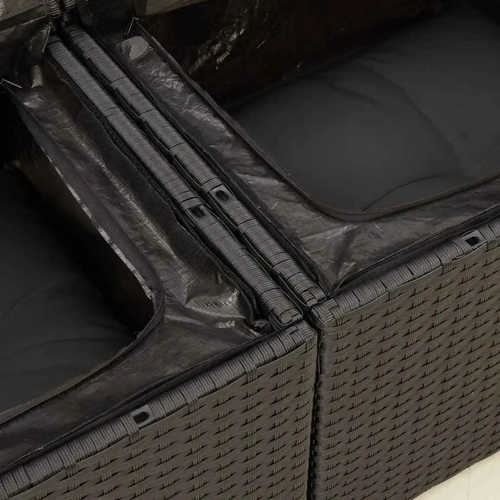 Outdoor Garden Sofa 2-Seater Storage Black PE Rattan with Cushions