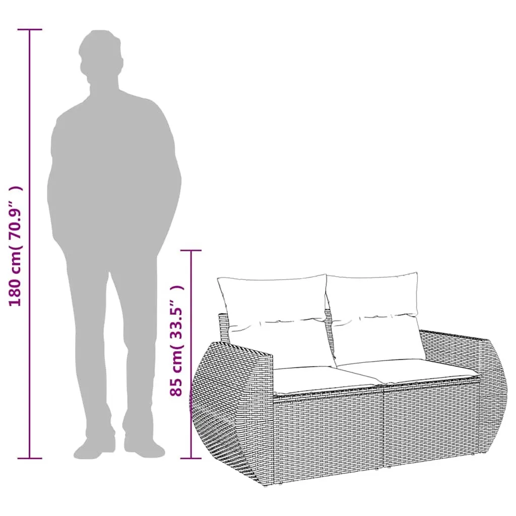 Outdoor Garden Sofa 2-Seater Storage Black PE Rattan with Cushions