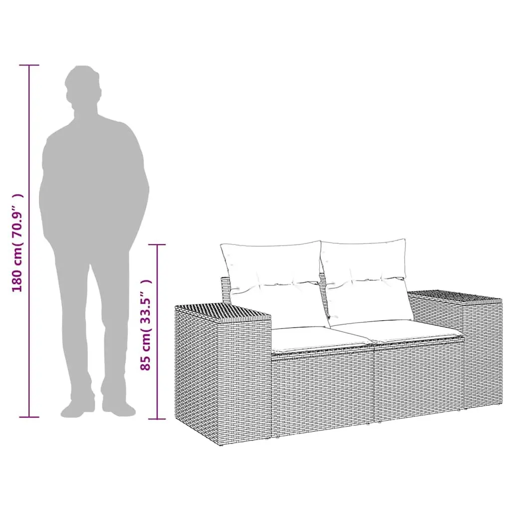 2-Seater Garden Sofa Outdoor Furniture Black Rattan with Cushions and Storage