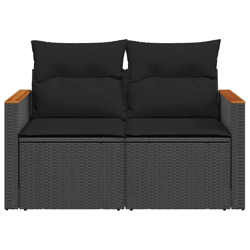 2-Seater Outdoor Garden Sofa with Storage Cushions Black Poly Rattan Patio