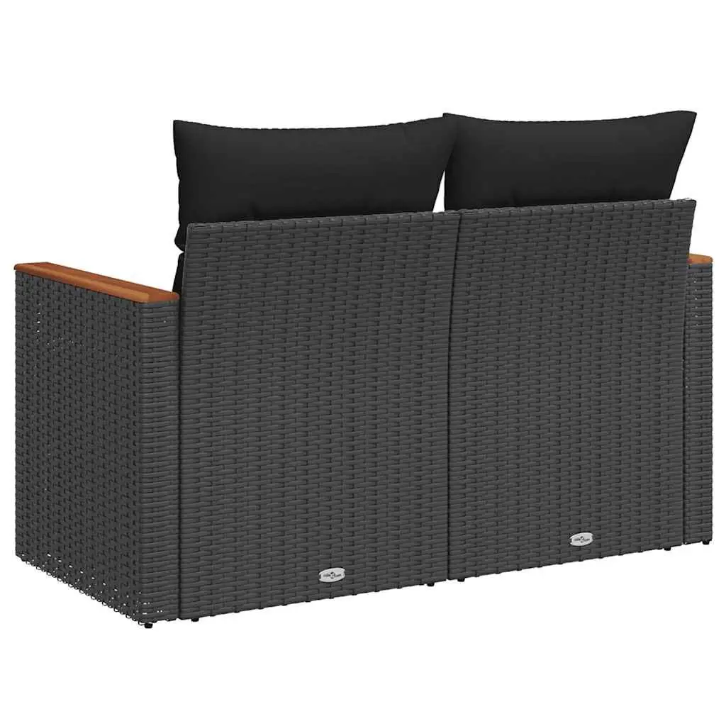 2-Seater Outdoor Garden Sofa with Storage Cushions Black Poly Rattan Patio
