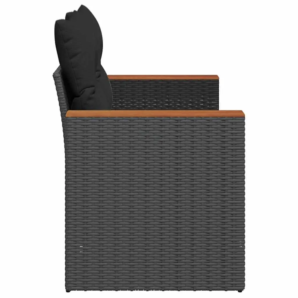 2-Seater Outdoor Garden Sofa with Storage Cushions Black Poly Rattan Patio
