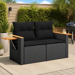 2-Seater Garden Sofa Outdoor Poly Rattan Patio Seat with Cushions Storage Side