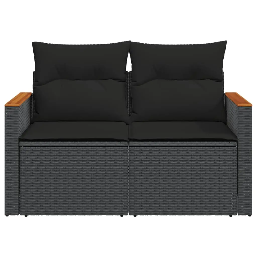 Garden Sofa 2-Seater Outdoor Patio Couch Black Poly Rattan with Cushions