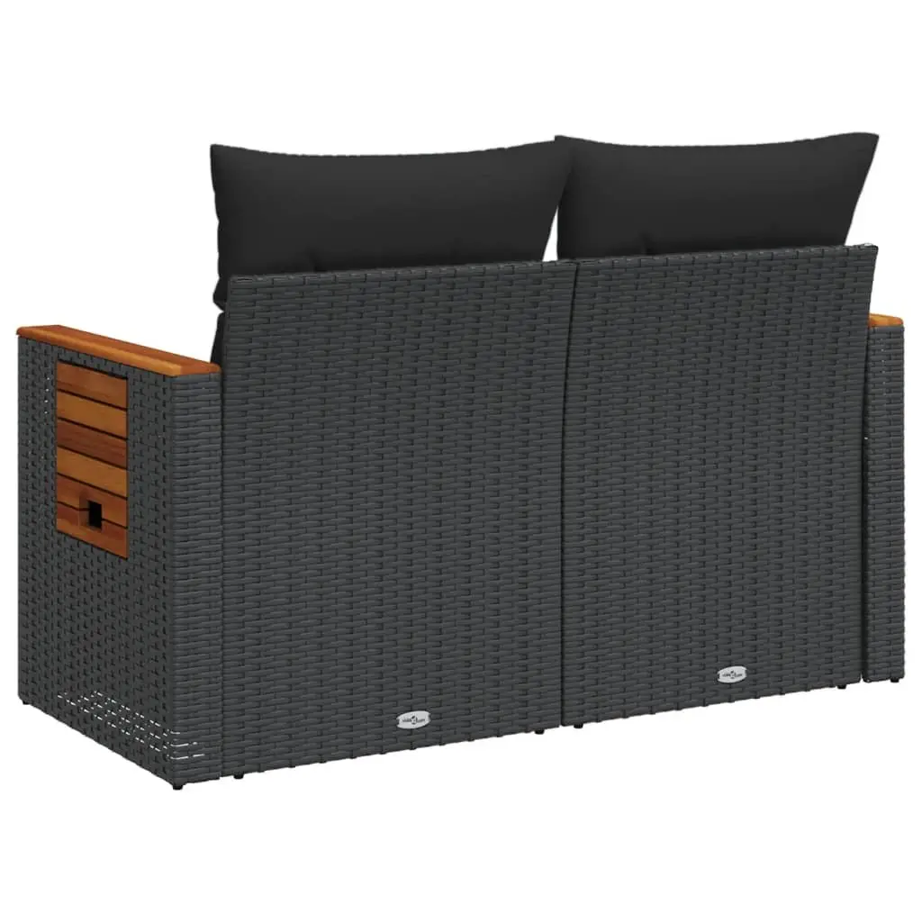Garden Sofa 2-Seater Outdoor Patio Couch Black Poly Rattan with Cushions