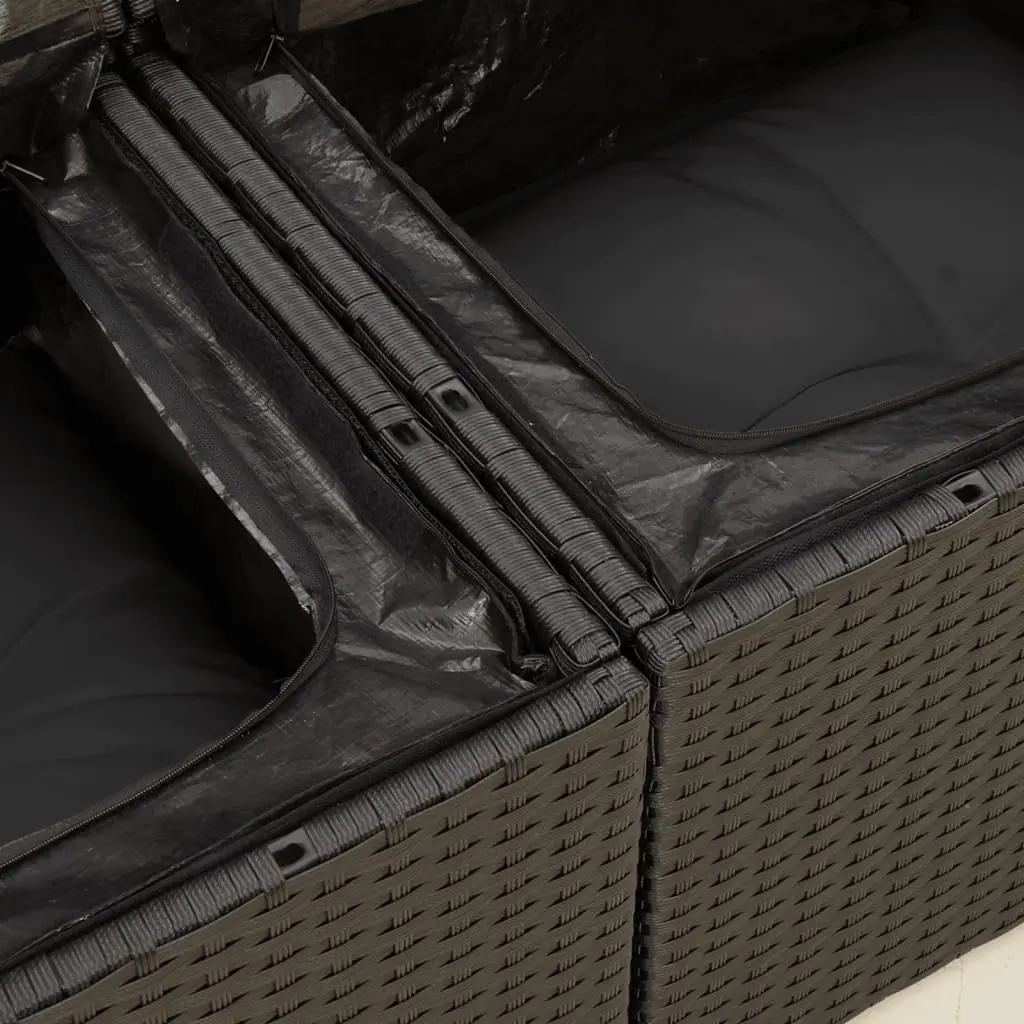 Garden Sofa 2-Seater Outdoor Patio Couch Black Poly Rattan with Cushions