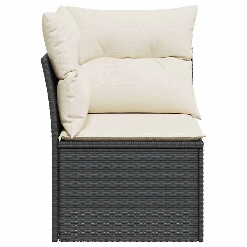 Garden Sofa Corner Set Outdoor Seating Modular Black Poly Rattan with Cushions