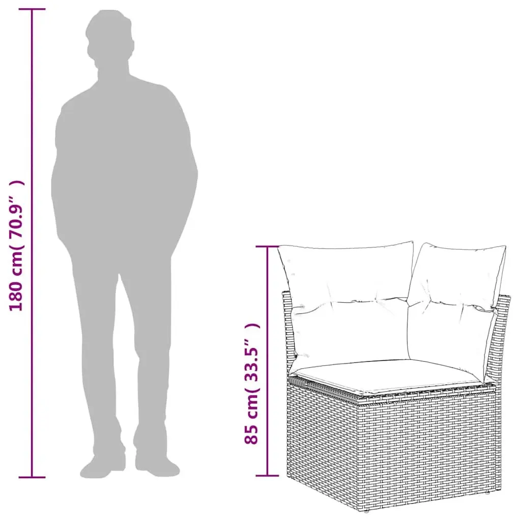 Garden Sofa Corner Set Outdoor Seating Modular Black Poly Rattan with Cushions