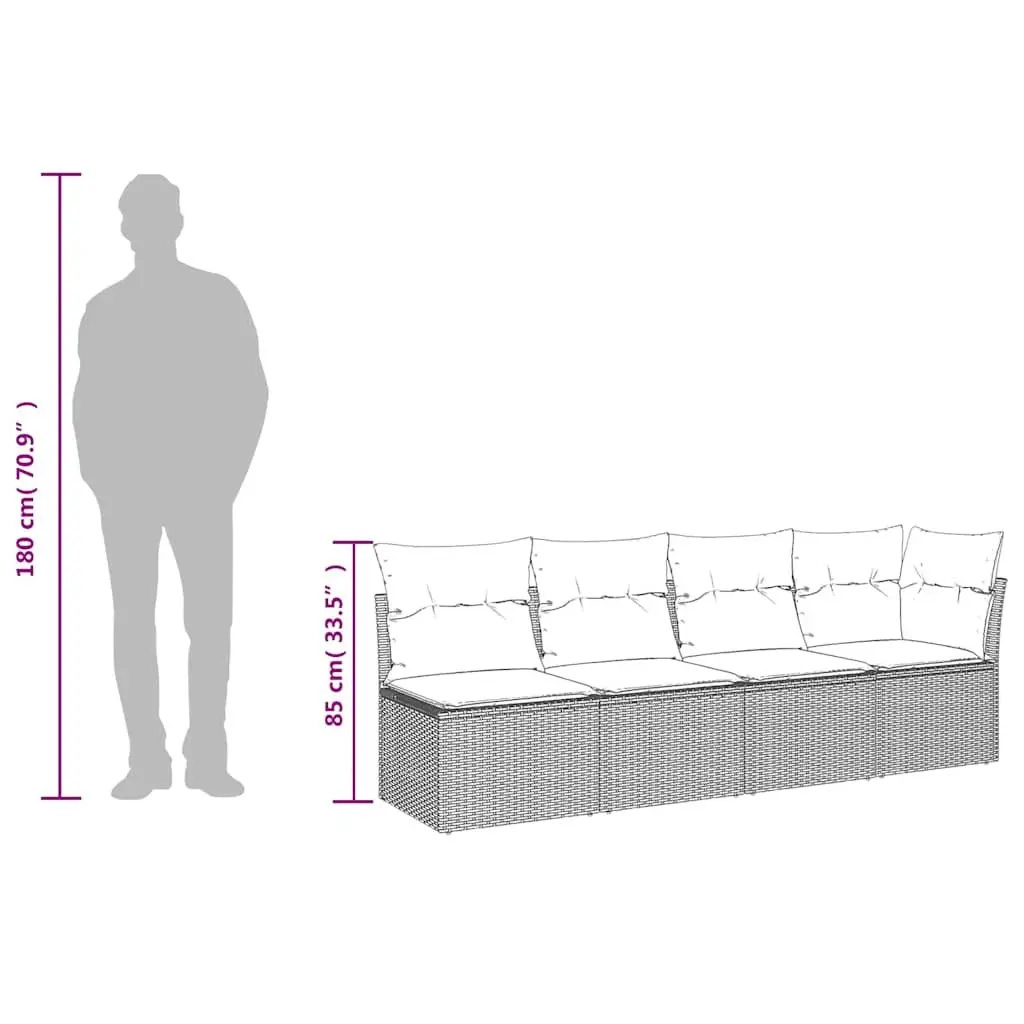 4-Seater Garden Sofa with Cushions Outdoor Patio Furniture Black Rattan Style
