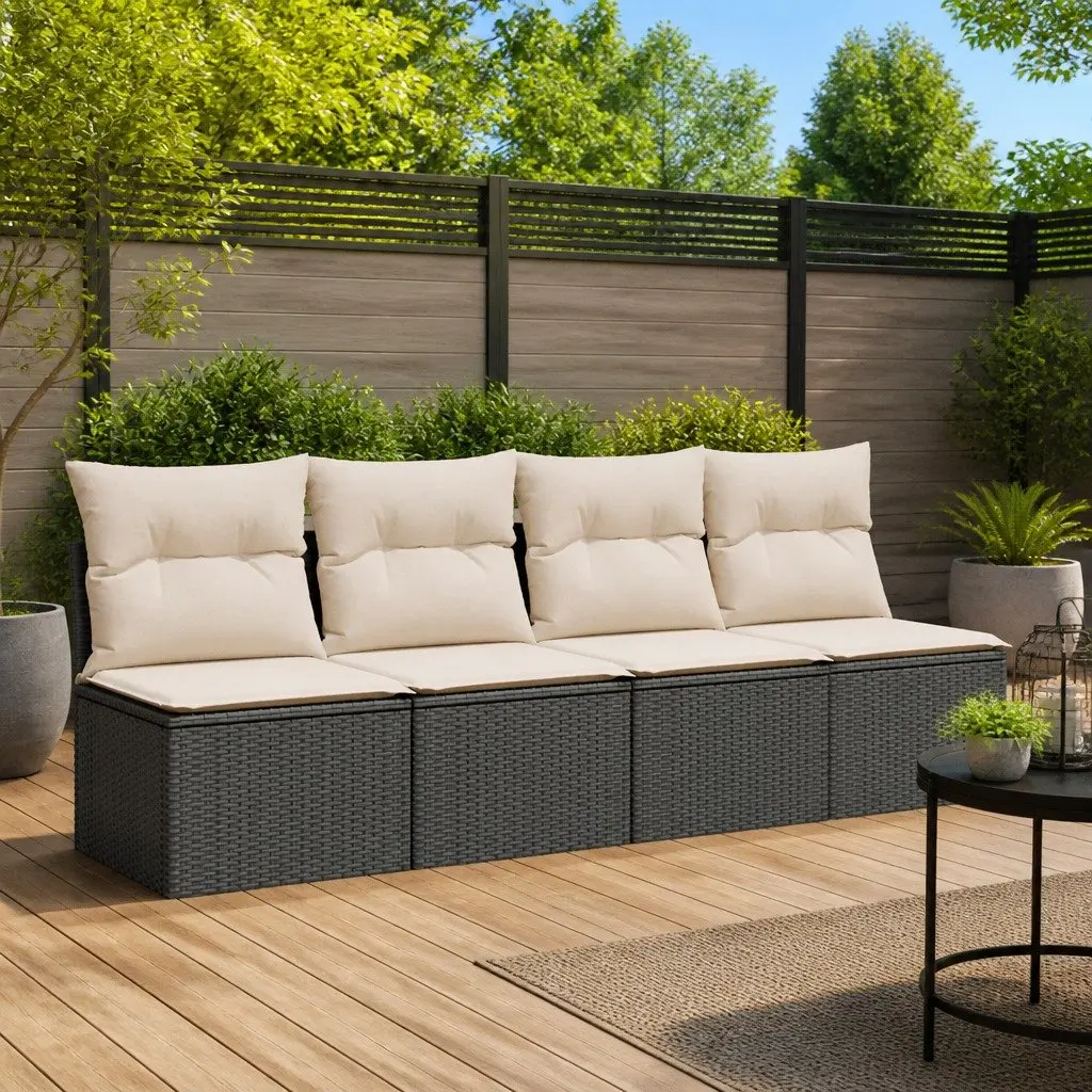 4-Seater Garden Sofa Outdoor Lounge Black Rattan with Cushions