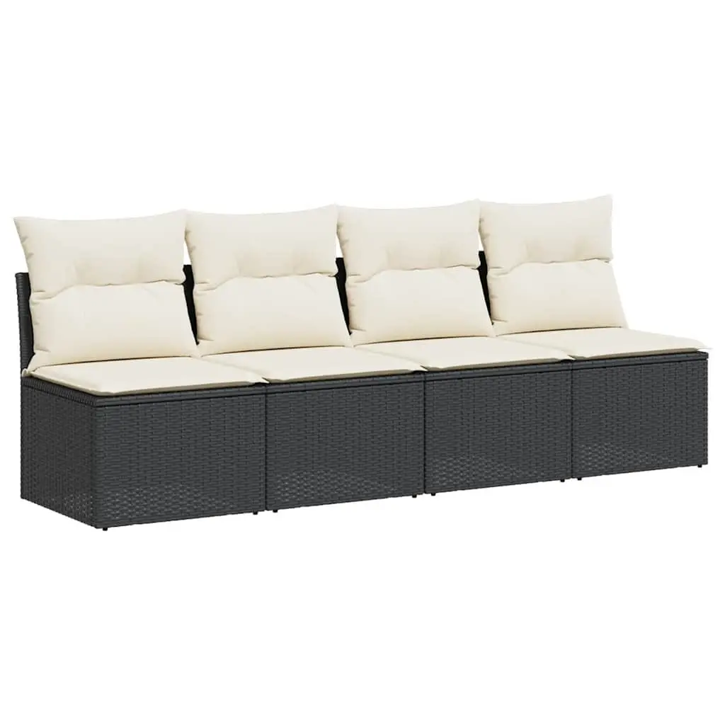 4-Seater Garden Sofa Outdoor Lounge Black Rattan with Cushions