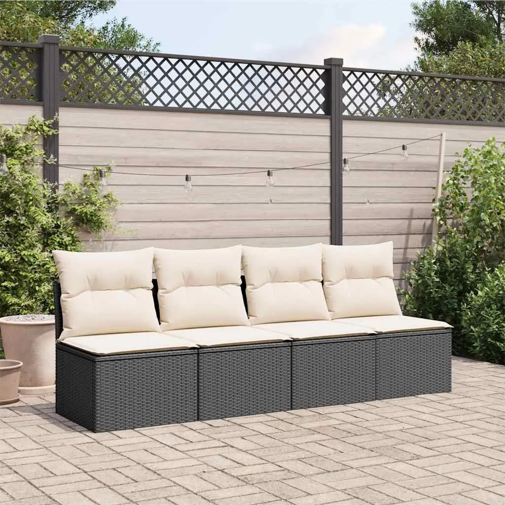 4-Seater Garden Sofa Outdoor Lounge Black Rattan with Cushions
