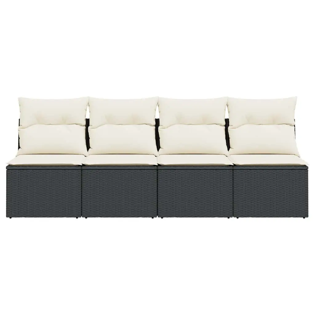4-Seater Garden Sofa Outdoor Lounge Black Rattan with Cushions