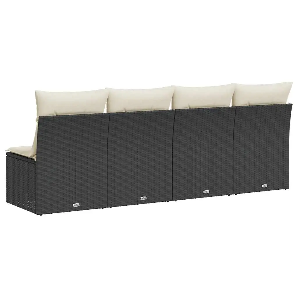 4-Seater Garden Sofa Outdoor Lounge Black Rattan with Cushions
