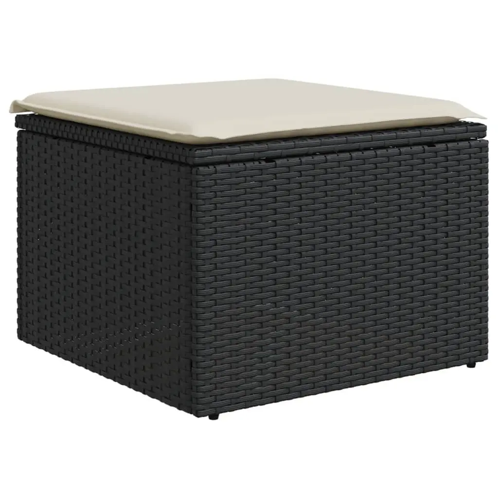 Garden Stool Outdoor Footrest Black Poly Rattan Cushion Seat Patio Furniture