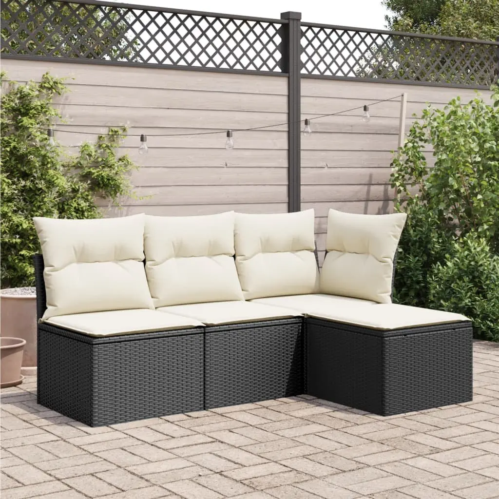 Garden Stool Outdoor Footrest Black Poly Rattan Cushion Seat Patio Furniture
