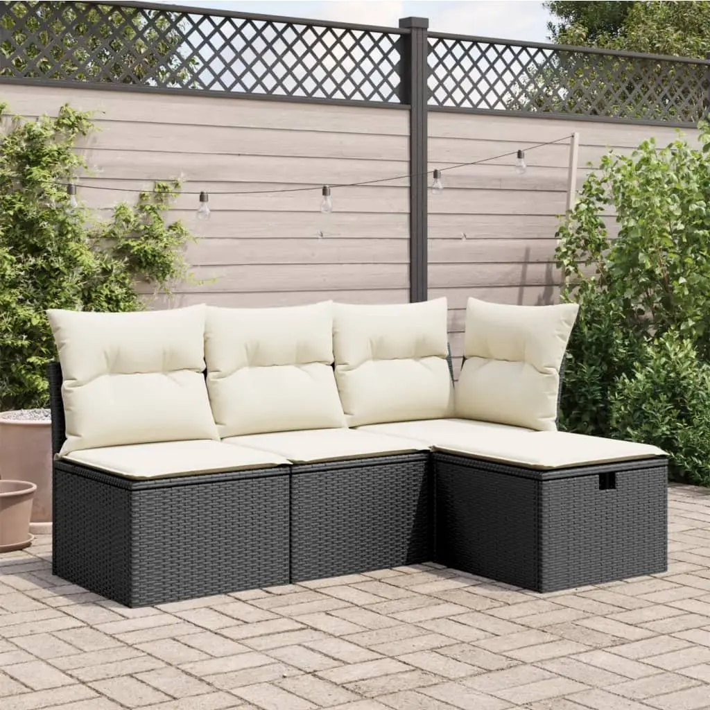 Garden Stool Storage Cushioned Seat Outdoor Furniture 55 x 55 x 37 cm Black Poly Rattan