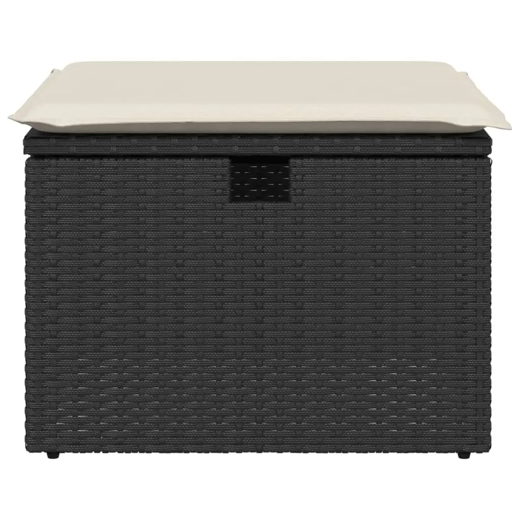 Garden Stool Storage Cushioned Seat Outdoor Furniture 55 x 55 x 37 cm Black Poly Rattan