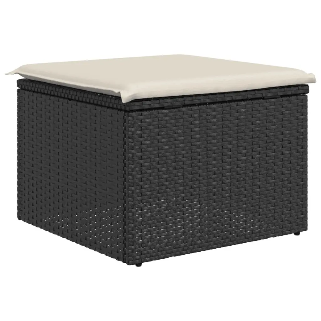 Garden Stool Storage Cushioned Seat Outdoor Furniture 55 x 55 x 37 cm Black Poly Rattan